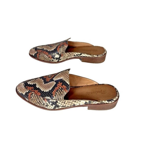 Madewell Women's 8 Frances Snake Leather Loafers Mules Slip On Shoes Boho Flats - Picture 2 of 15